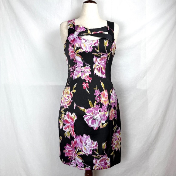 NWT Cache Sleeveless Knee Length Dress Black Pink Floral Size 12 - Picture 1 of 15